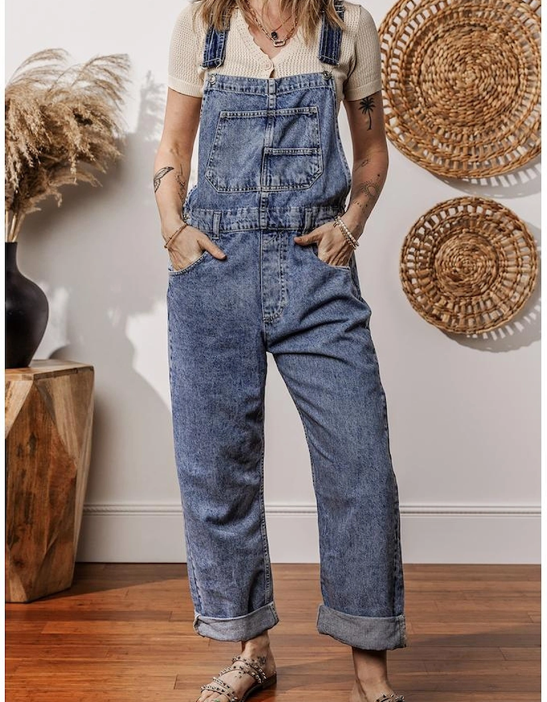 Sail Blue Denim Bib Straight Leg Jumpsuit with Pockets, 16 of 15