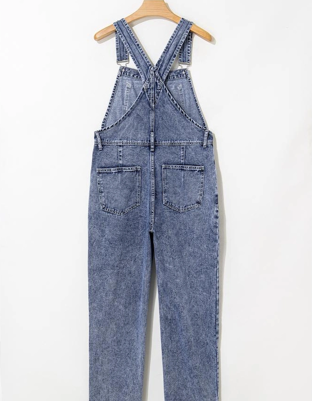 Sail Blue Denim Bib Straight Leg Jumpsuit with Pockets