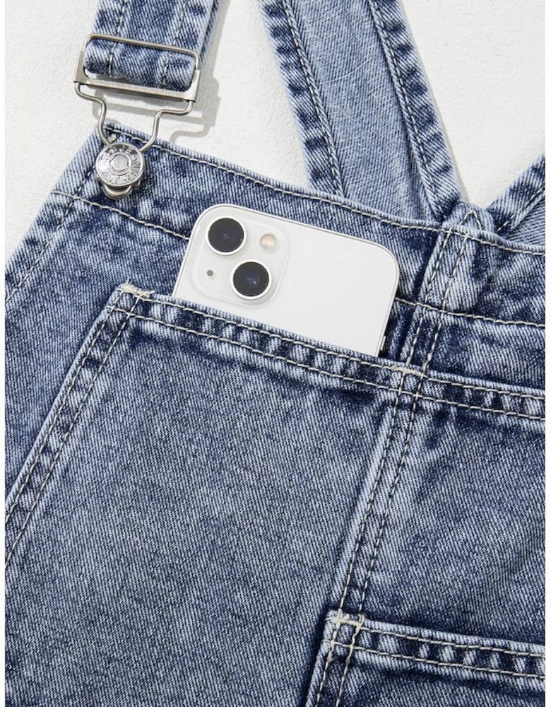 Sail Blue Denim Bib Straight Leg Jumpsuit with Pockets