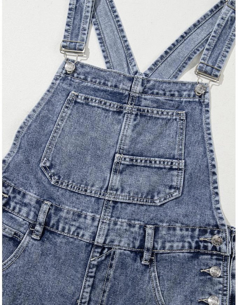 Sail Blue Denim Bib Straight Leg Jumpsuit with Pockets