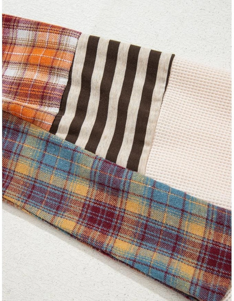 Parchment Plus Size Waffle Colorblock Striped Plaid Patchwork Half Button Pullover