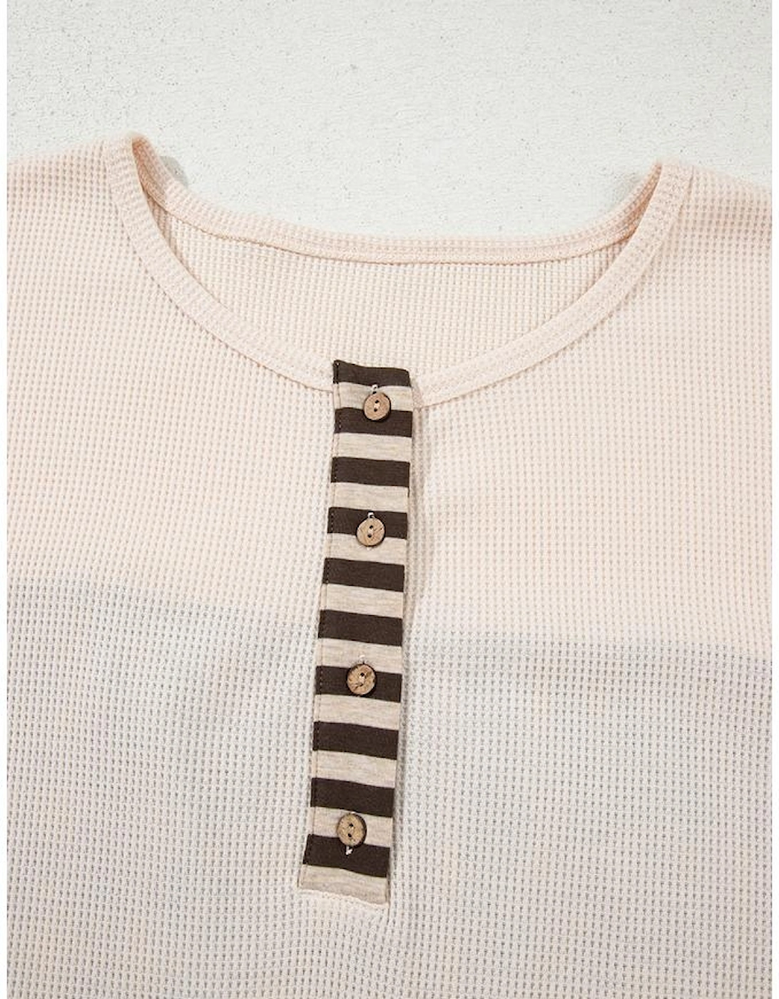 Parchment Plus Size Waffle Colorblock Striped Plaid Patchwork Half Button Pullover