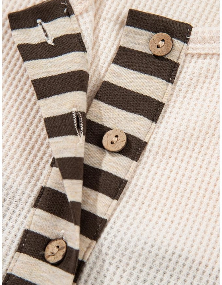 Parchment Plus Size Waffle Colorblock Striped Plaid Patchwork Half Button Pullover