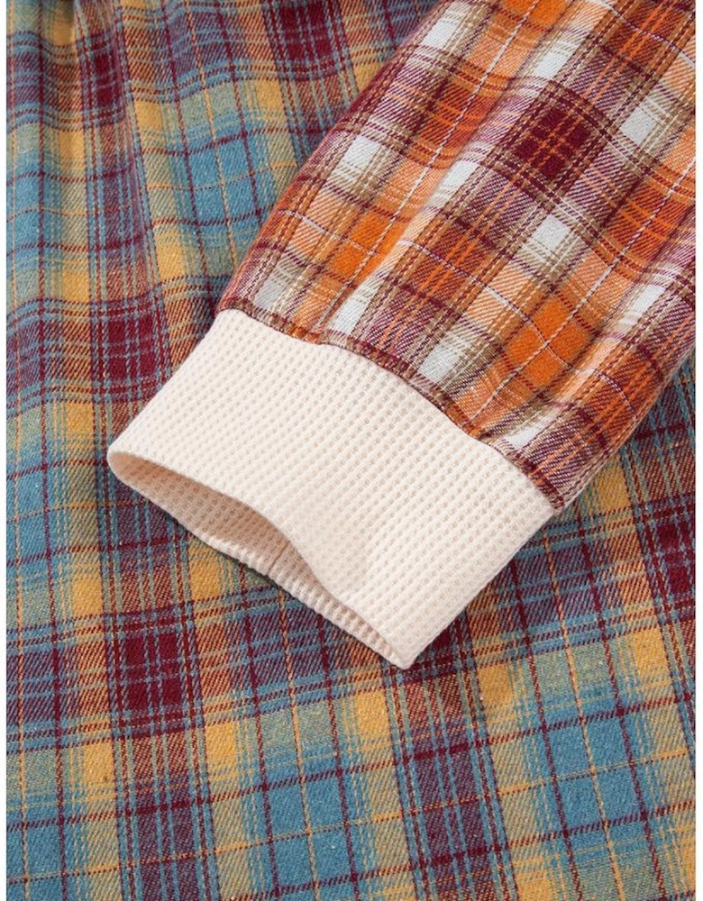 Parchment Plus Size Waffle Colorblock Striped Plaid Patchwork Half Button Pullover