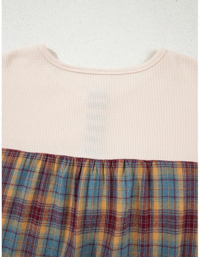 Parchment Plus Size Waffle Colorblock Striped Plaid Patchwork Half Button Pullover
