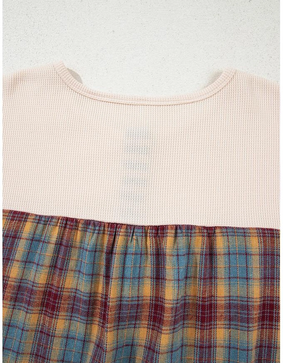 Parchment Plus Size Waffle Colorblock Striped Plaid Patchwork Half Button Pullover
