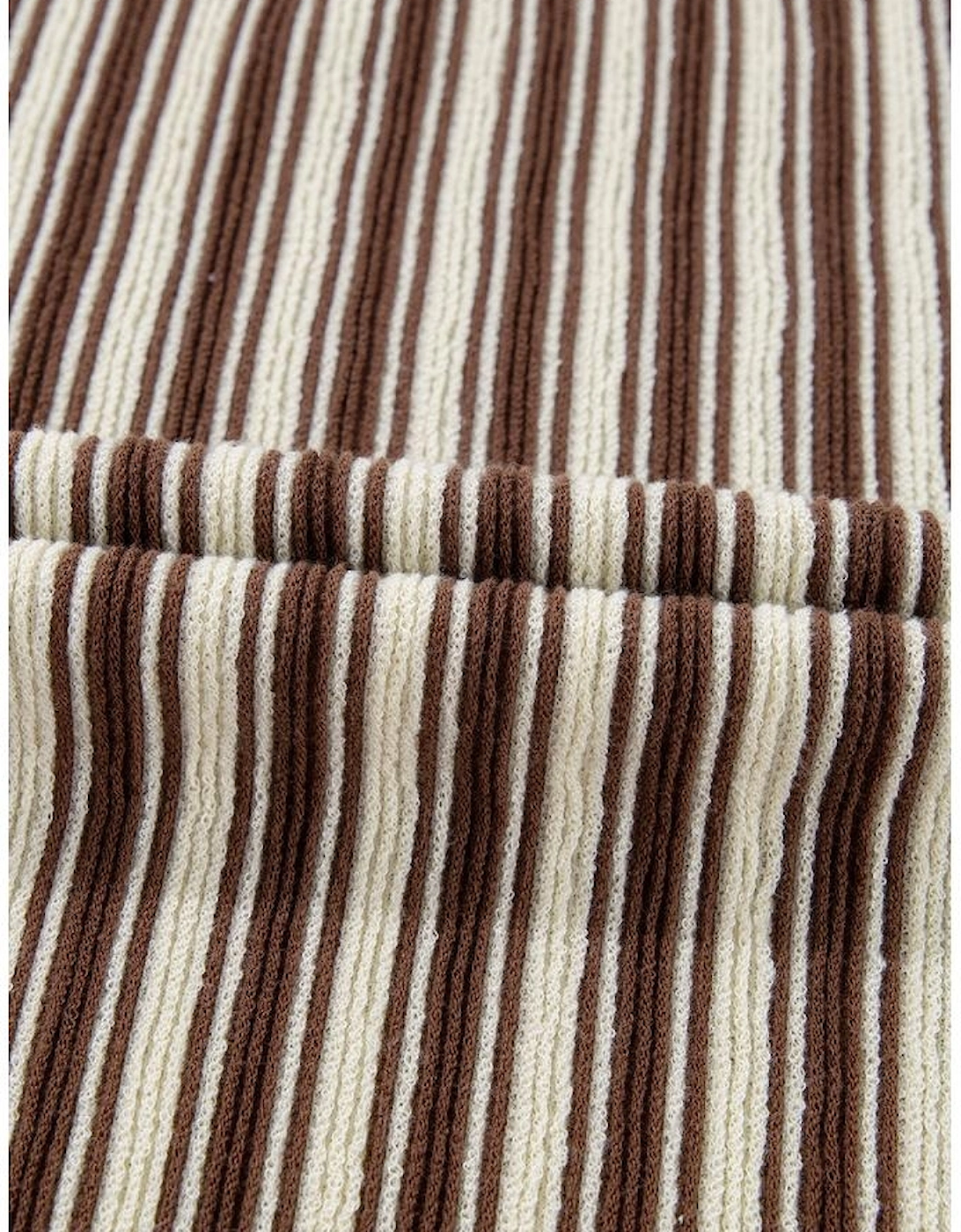 Brown Stripe Textured Side Slits Crew Neck T Shirt