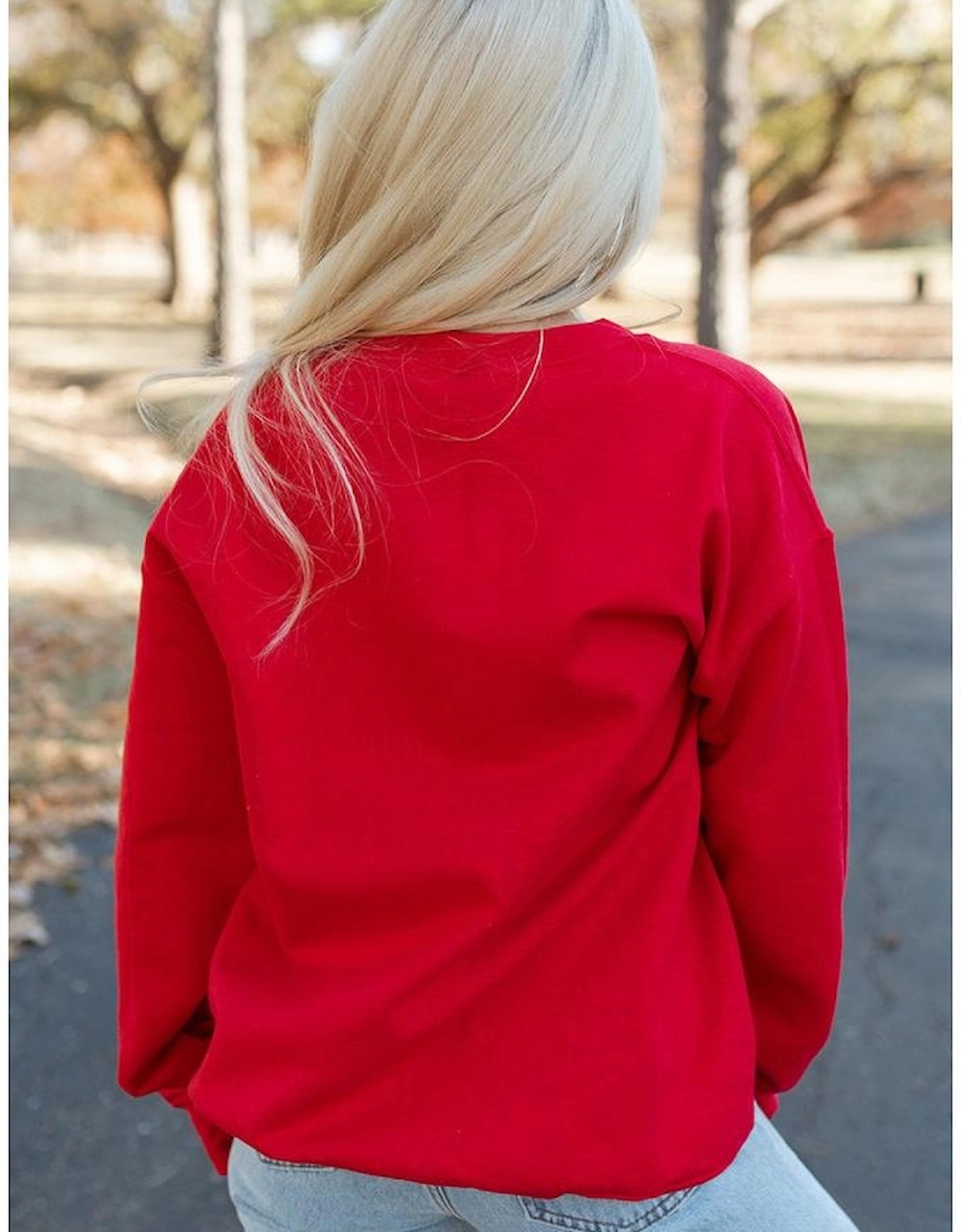 Red Merry Christmas Crewneck Drop Shoulder Loose Sweatshirt