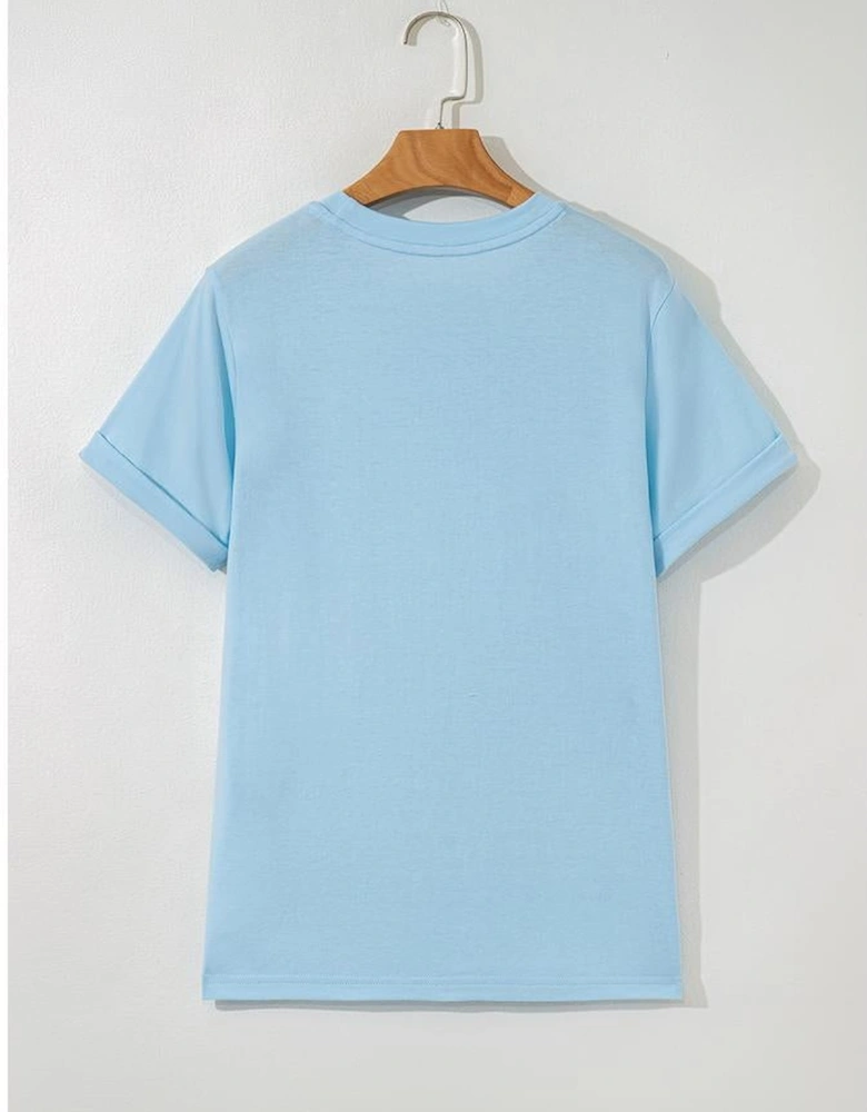 Light Blue Cheer Game Day Element Sequin Patched T Shirt