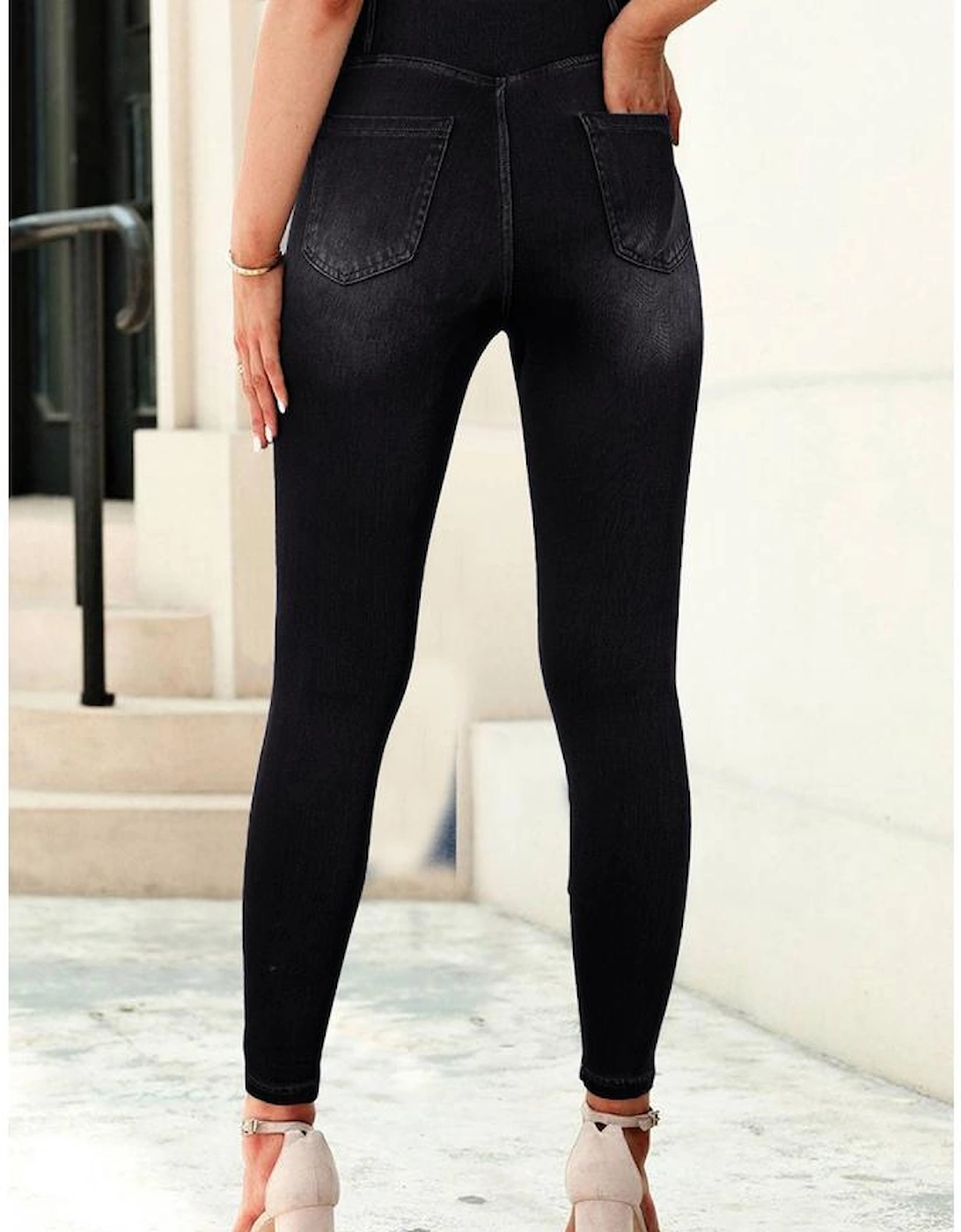 Black Arched Waist Stretchy Slim Fit Jeggings