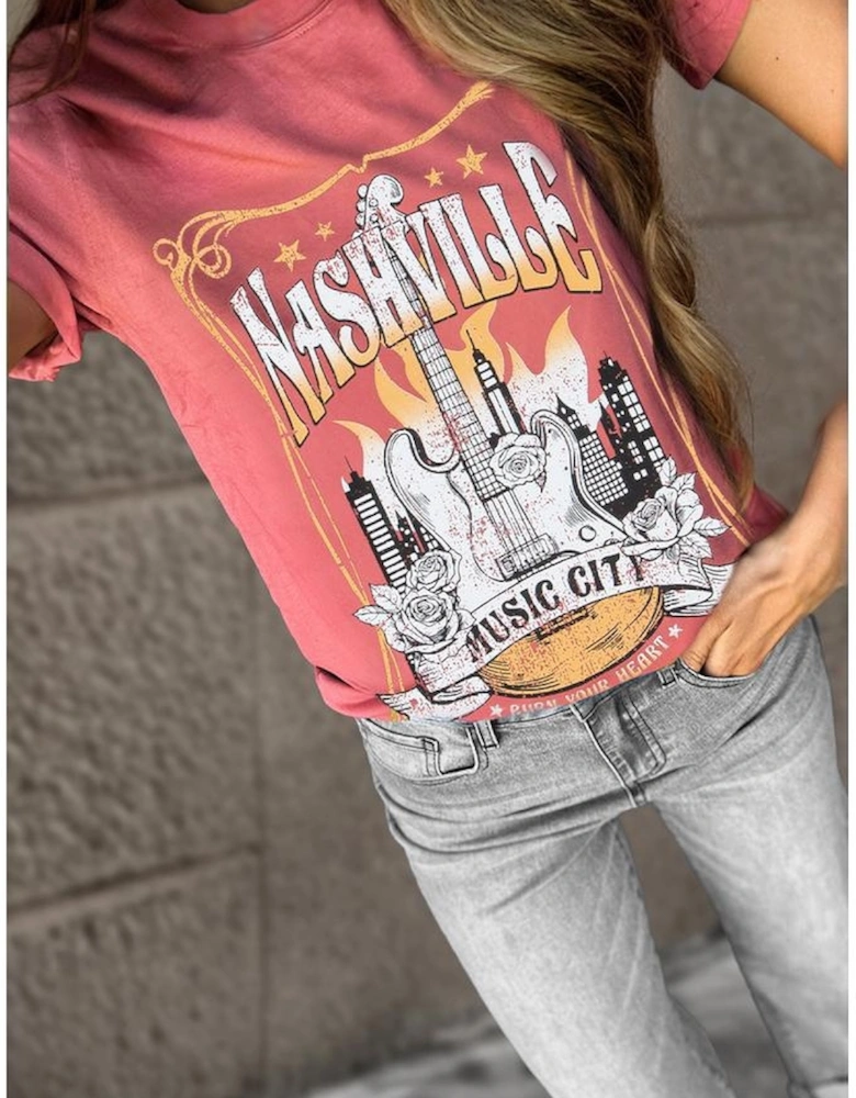 Mineral Red Nashville Music City Graphic Retro Fashion Tee