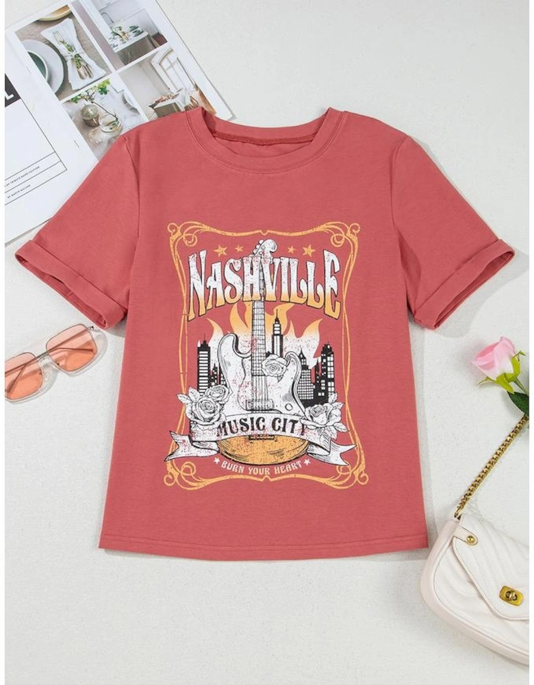 Mineral Red Nashville Music City Graphic Retro Fashion Tee