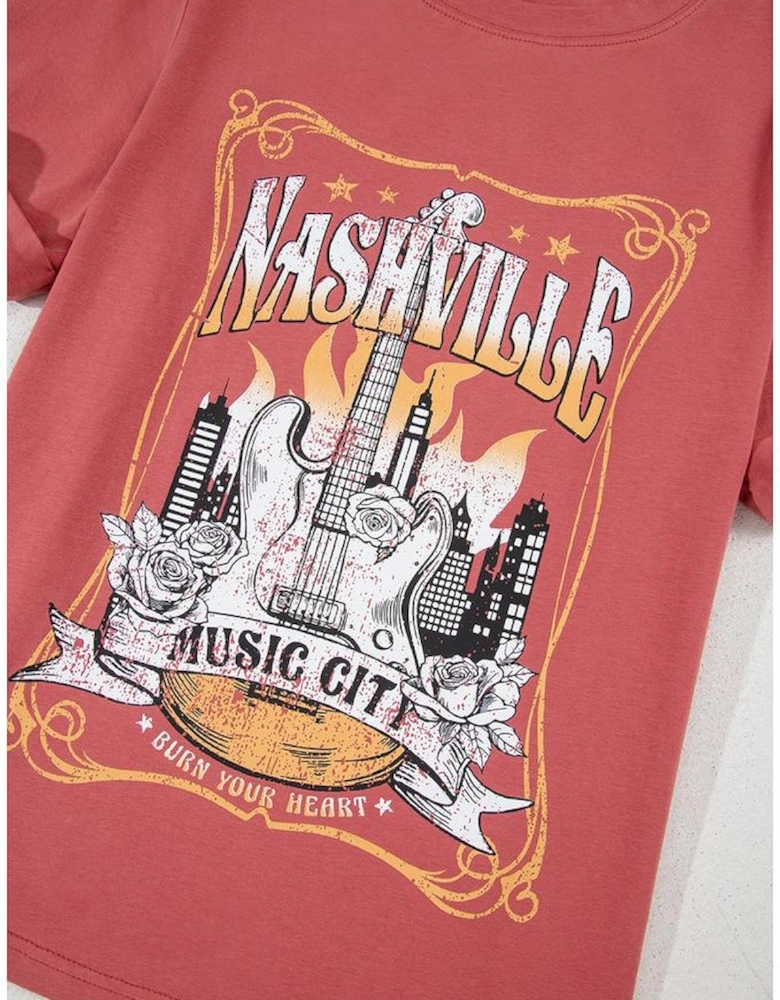 Mineral Red Nashville Music City Graphic Retro Fashion Tee