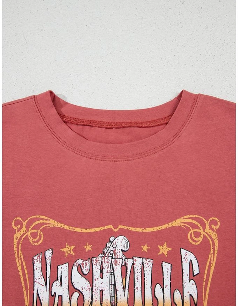 Mineral Red Nashville Music City Graphic Retro Fashion Tee