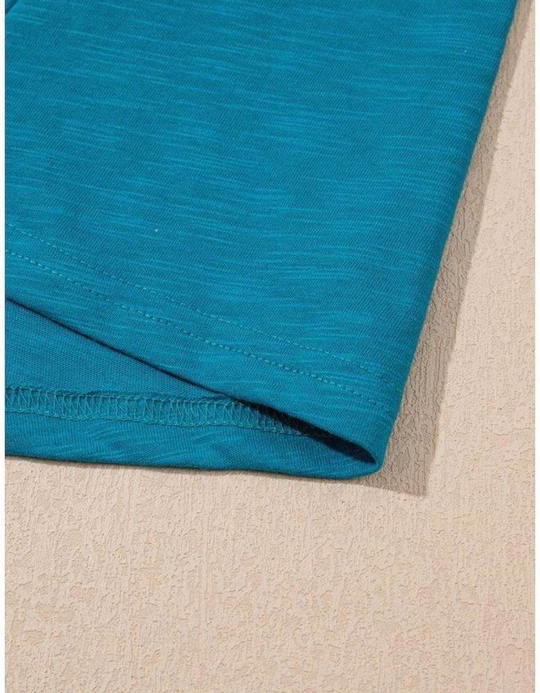 Peacock Blue Metallic Sheen Edge Scoop Neck Tank Top