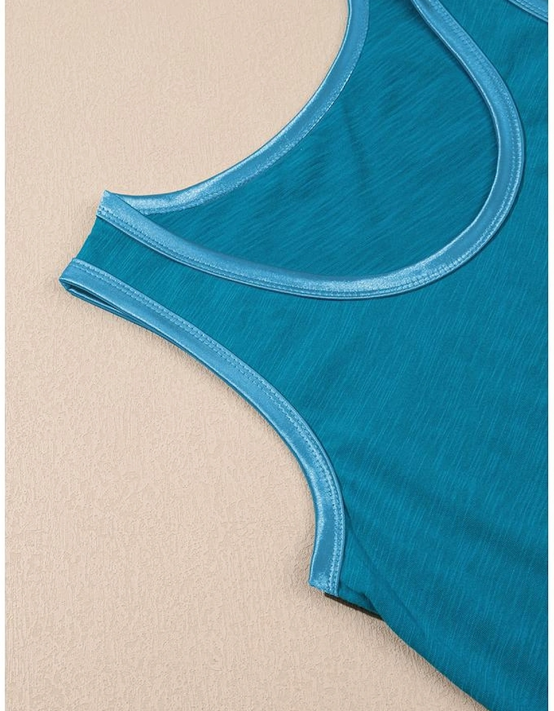 Peacock Blue Metallic Sheen Edge Scoop Neck Tank Top