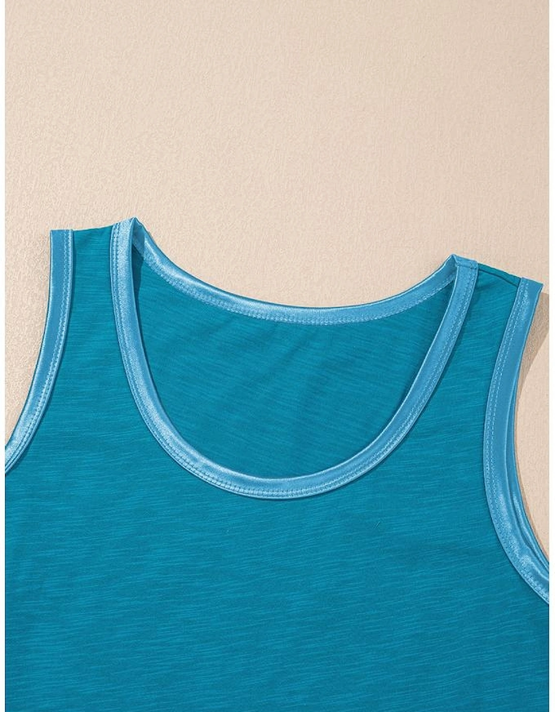 Peacock Blue Metallic Sheen Edge Scoop Neck Tank Top