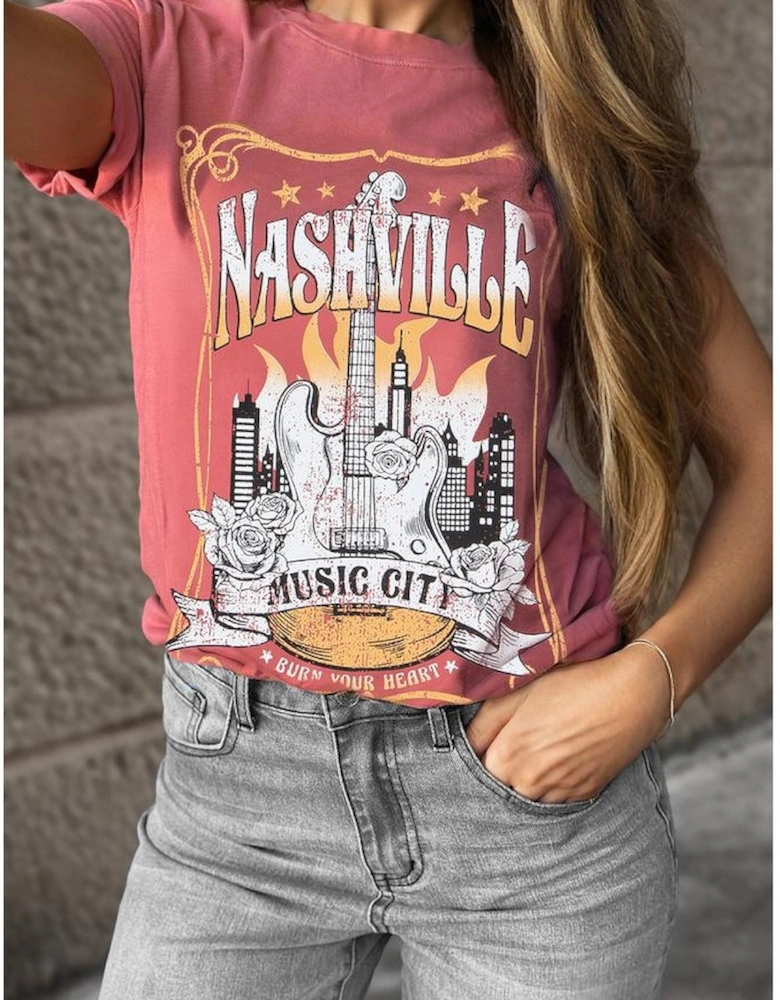 Mineral Red Nashville Music City Graphic Retro Fashion Tee