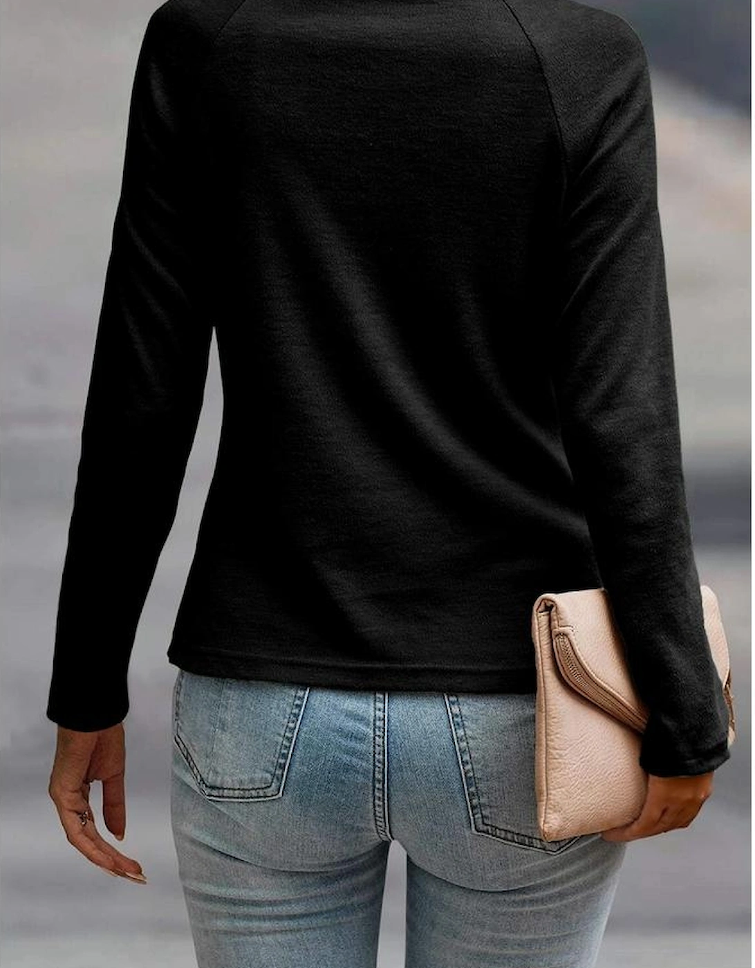 Black Solid Color Seam Detail Raglan Long Sleeve Top, 5 of 4