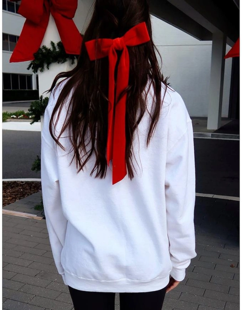 White Diverse Bow Embroidery Drop Shoulder Sweatshirt