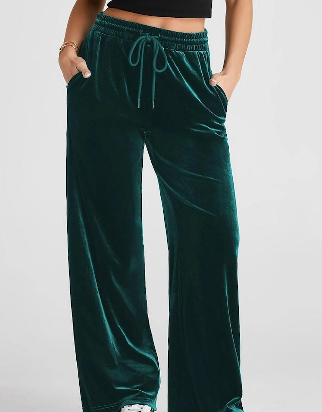Evergreen Solid Drawstring Waist Wide Leg Pants