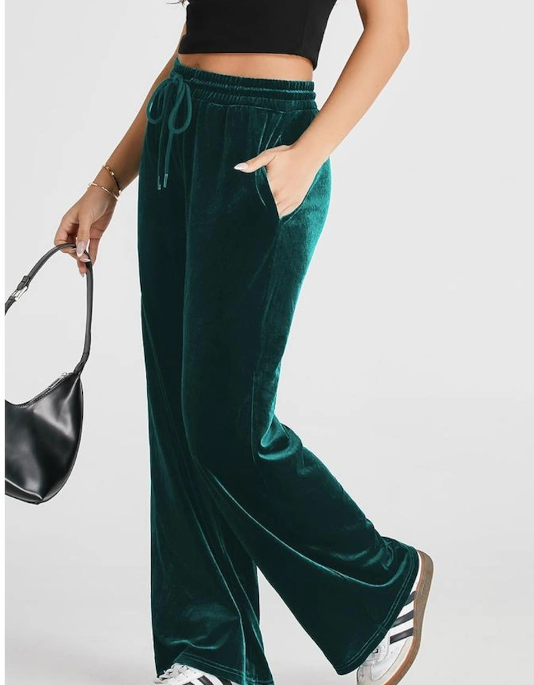 Evergreen Solid Drawstring Waist Wide Leg Pants