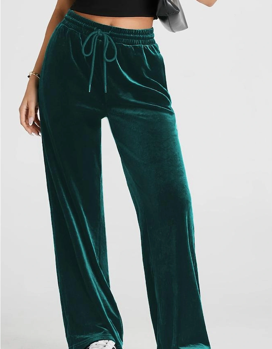 Evergreen Solid Drawstring Waist Wide Leg Pants