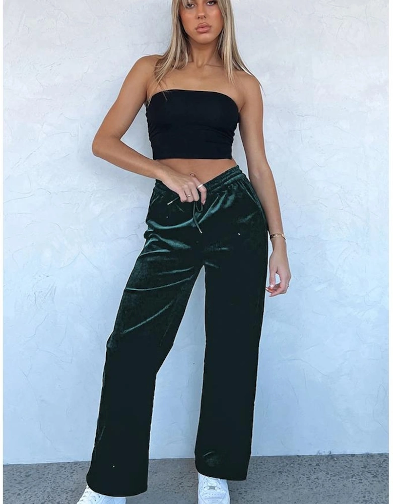 Evergreen Solid Drawstring Waist Wide Leg Pants