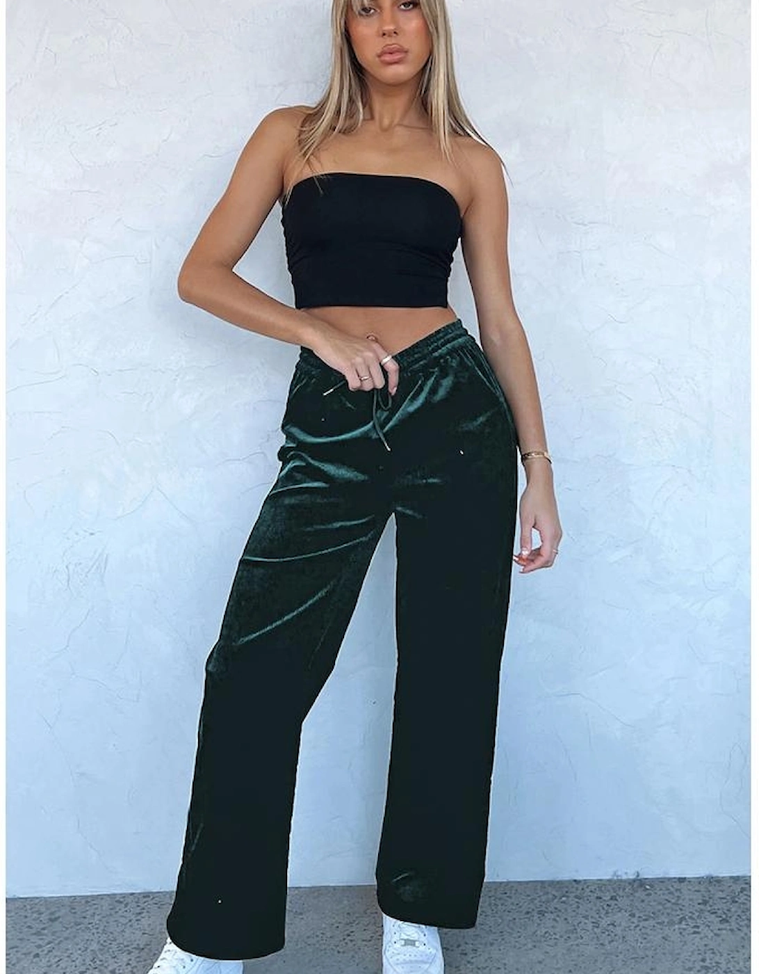 Evergreen Solid Drawstring Waist Wide Leg Pants