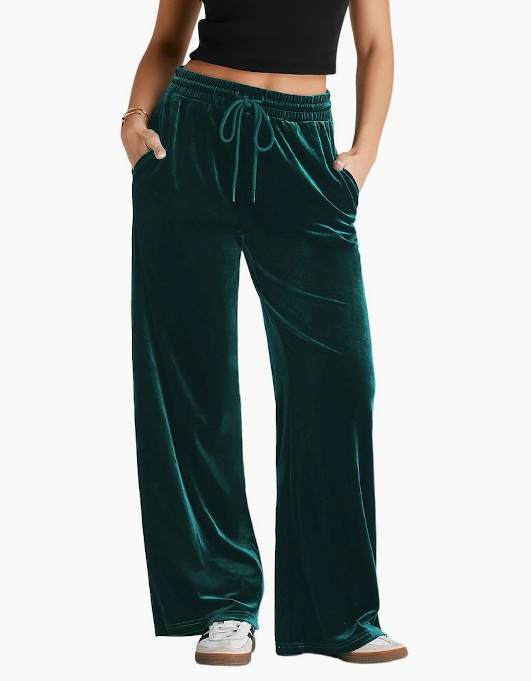 Evergreen Solid Drawstring Waist Wide Leg Pants
