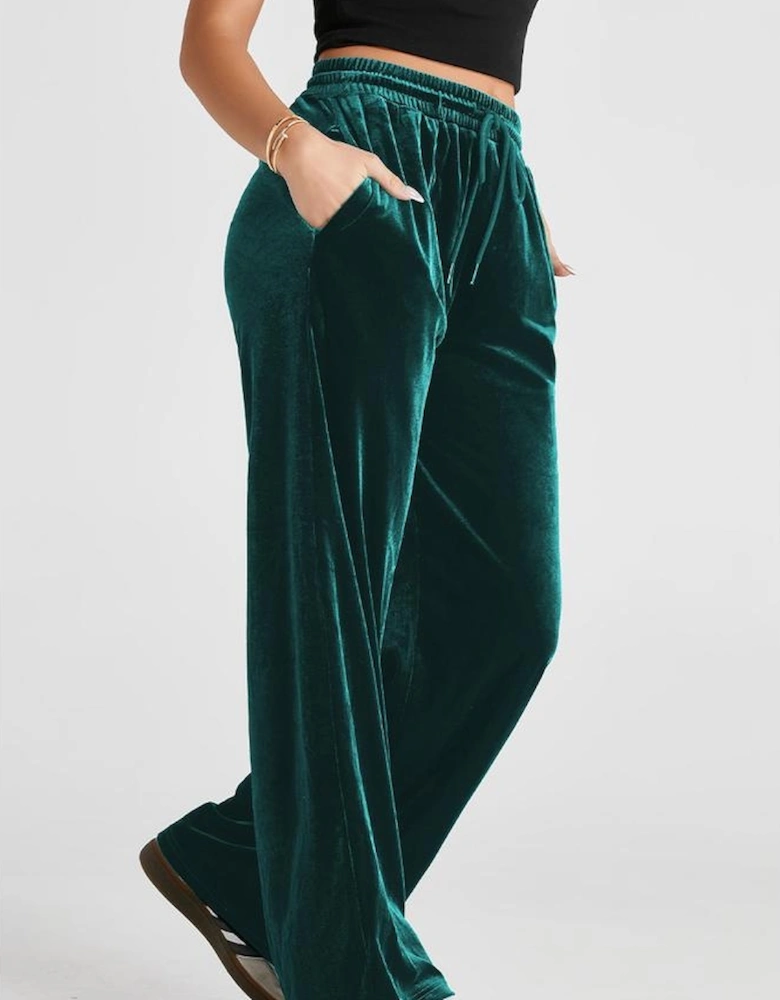 Evergreen Solid Drawstring Waist Wide Leg Pants