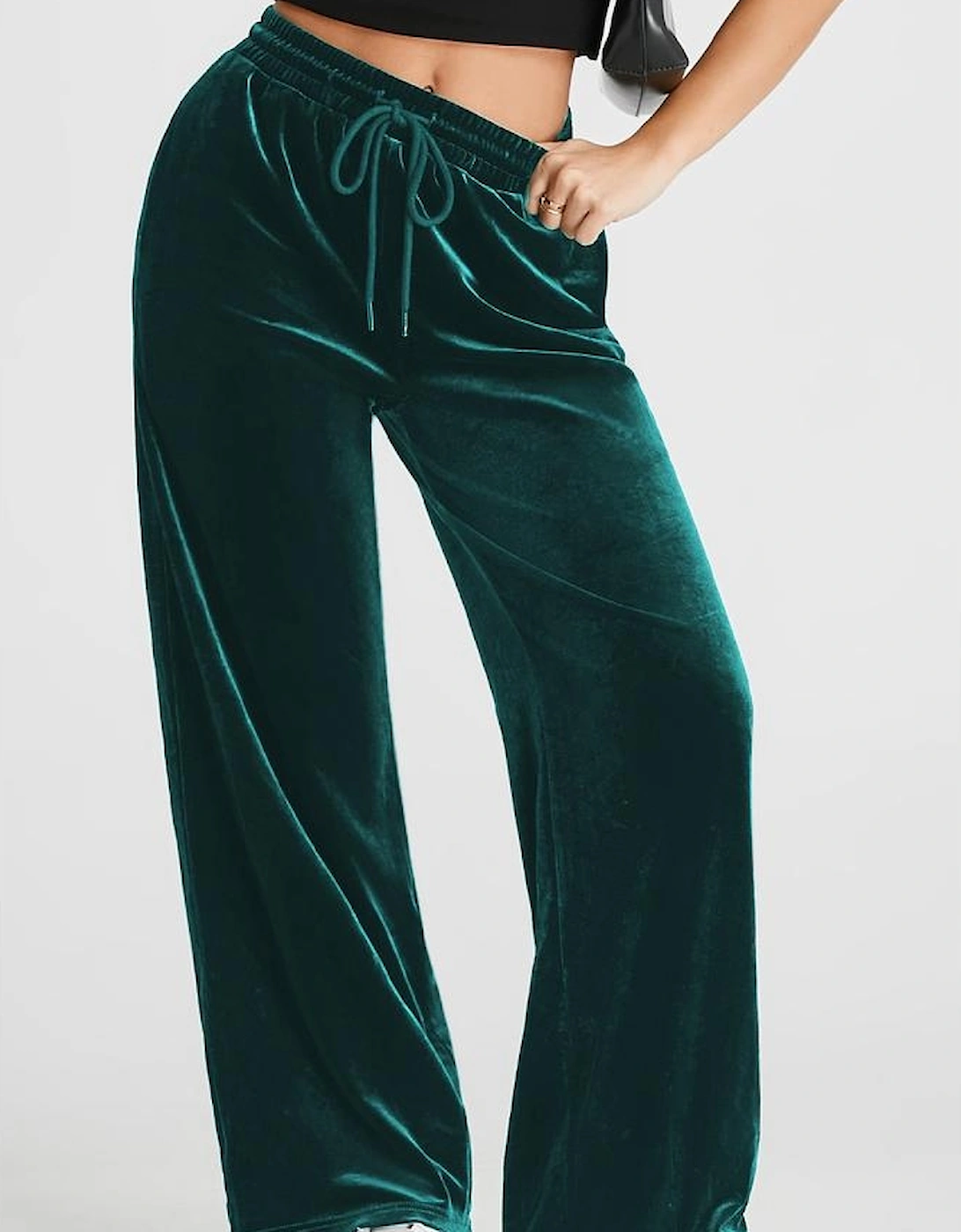 Evergreen Solid Drawstring Waist Wide Leg Pants