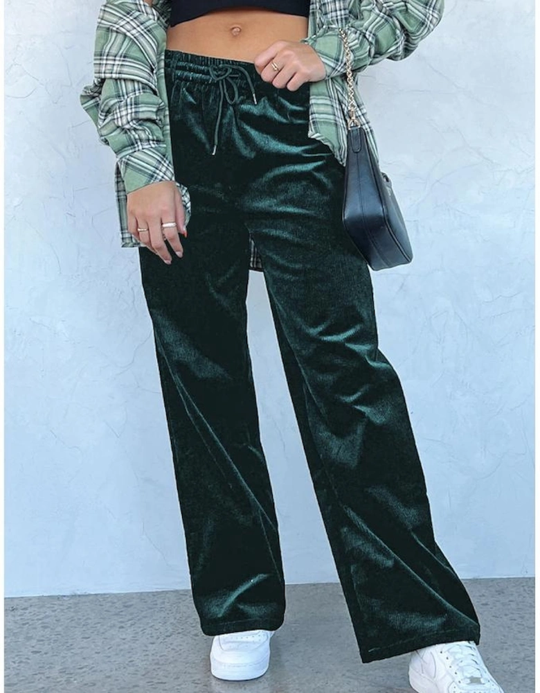 Evergreen Solid Drawstring Waist Wide Leg Pants