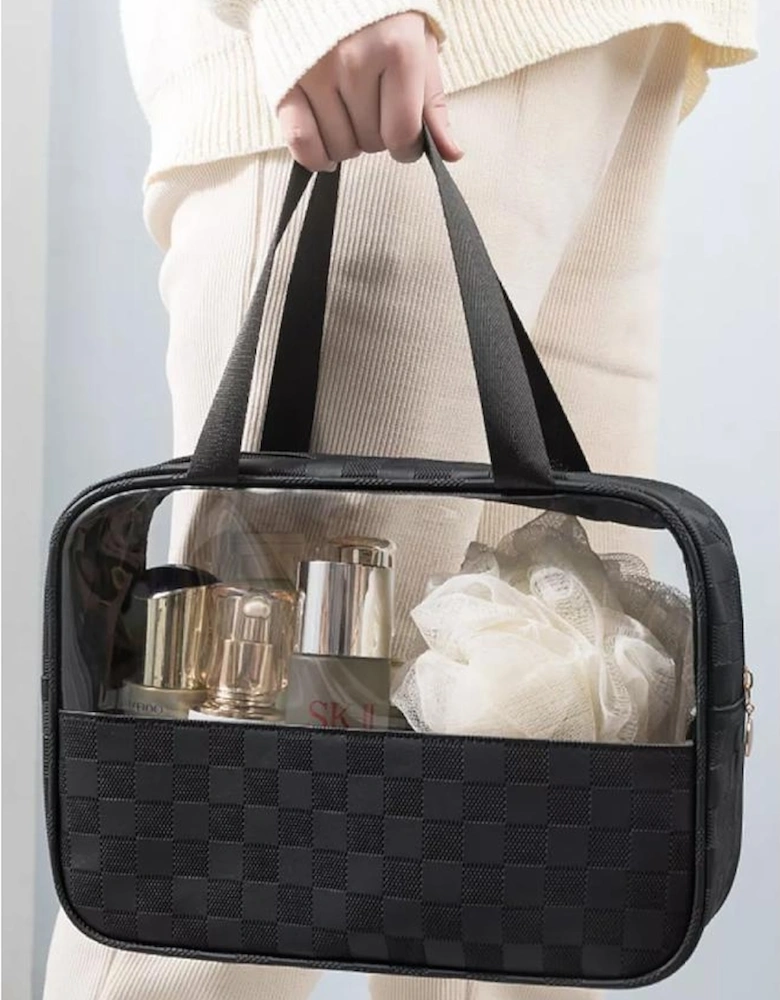 Black Stylish Checkered PVC Clear Cosmetic Bag