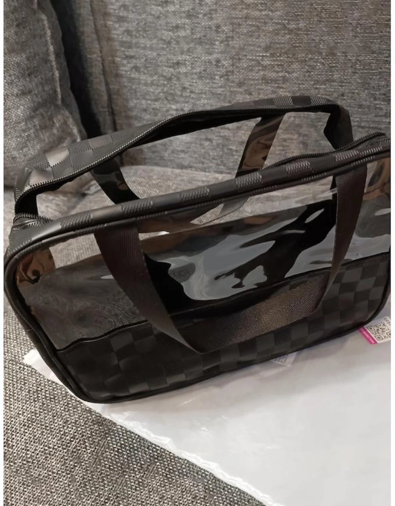 Black Stylish Checkered PVC Clear Cosmetic Bag