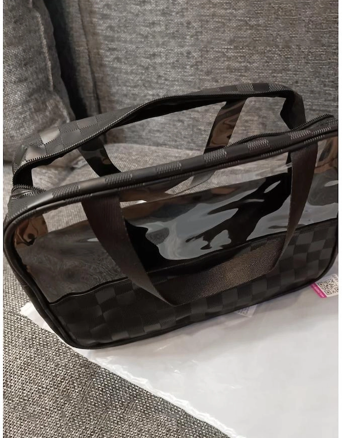 Black Stylish Checkered PVC Clear Cosmetic Bag
