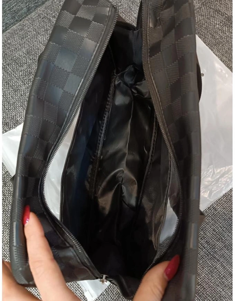Black Stylish Checkered PVC Clear Cosmetic Bag