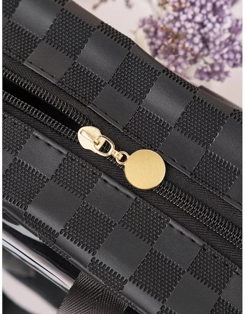 Black Stylish Checkered PVC Clear Cosmetic Bag