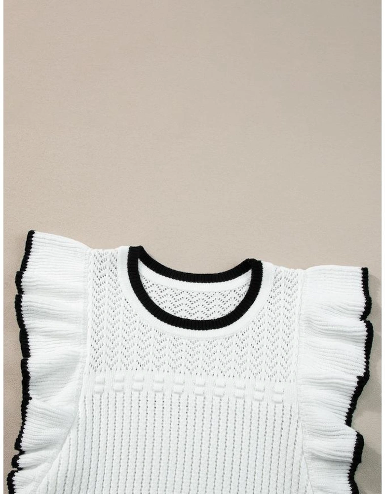 White Crochet Eyelet Flounce Tank Top