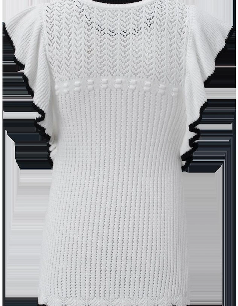 White Crochet Eyelet Flounce Tank Top