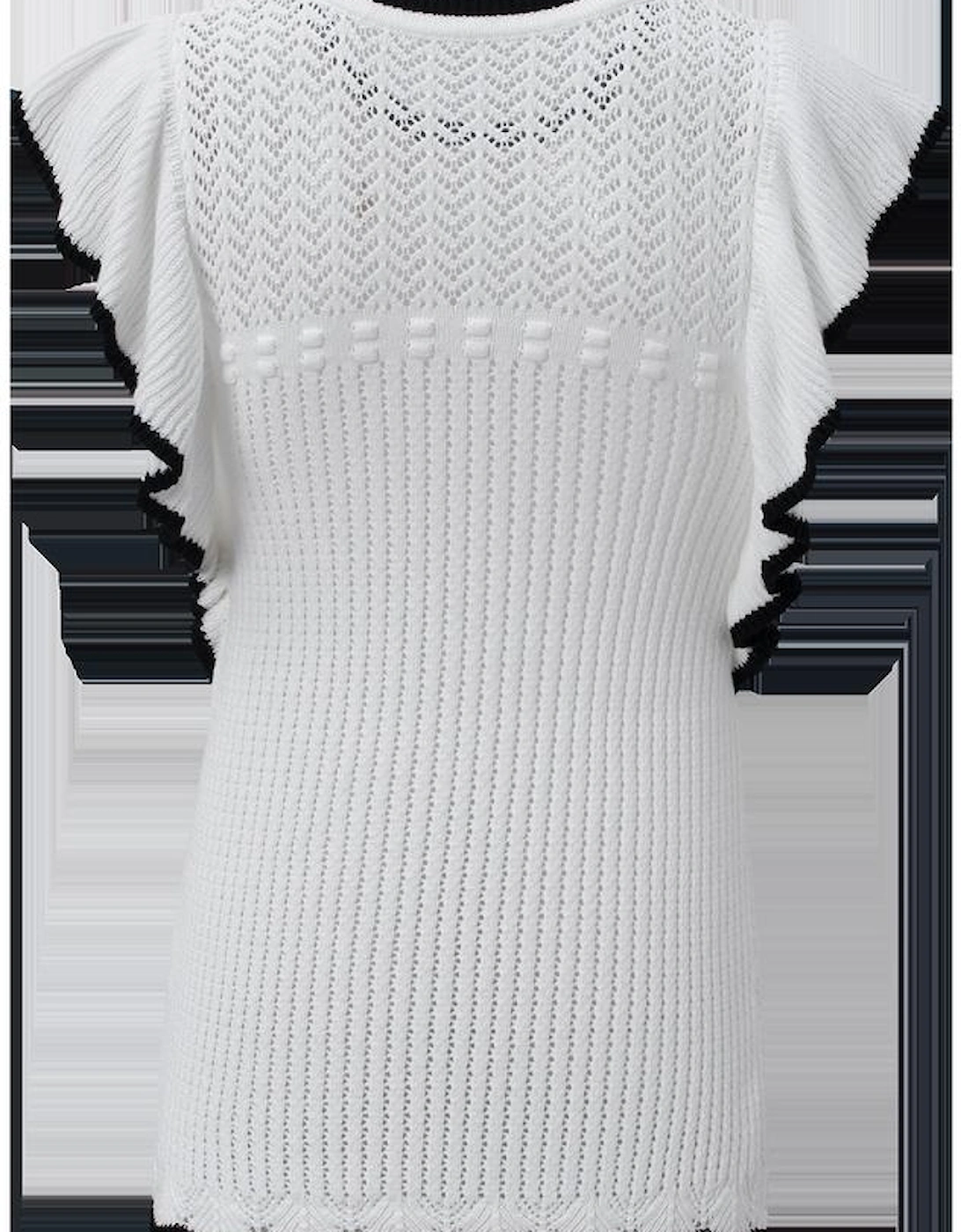 White Crochet Eyelet Flounce Tank Top