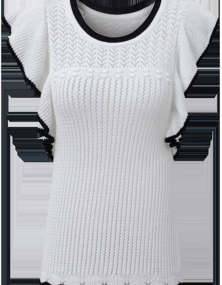 White Crochet Eyelet Flounce Tank Top