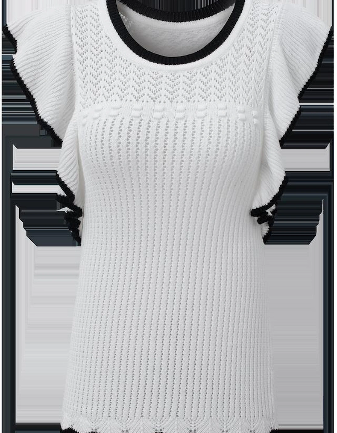 White Crochet Eyelet Flounce Tank Top