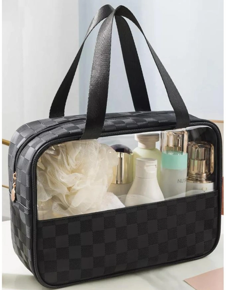 Black Stylish Checkered PVC Clear Cosmetic Bag