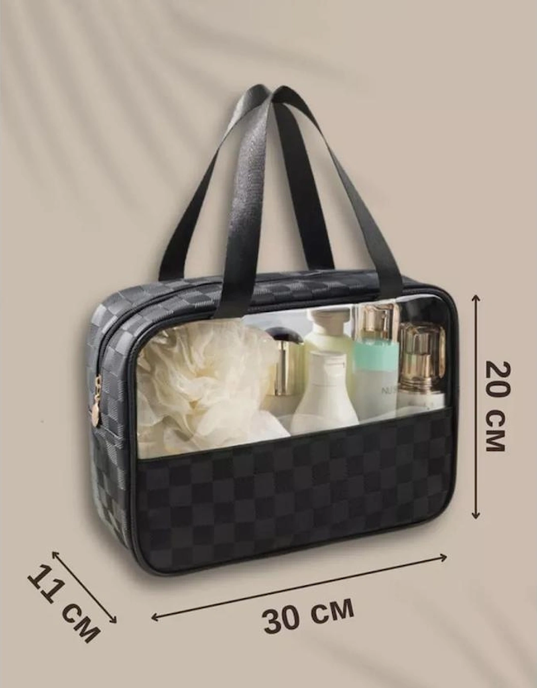 Black Stylish Checkered PVC Clear Cosmetic Bag