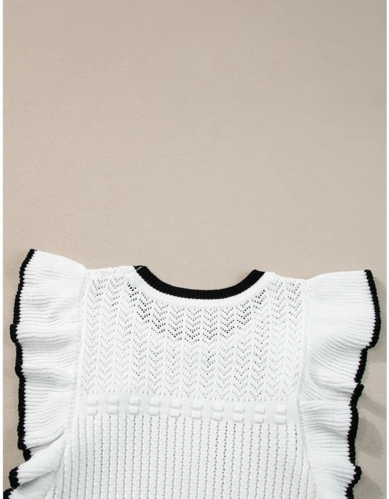 White Crochet Eyelet Flounce Tank Top