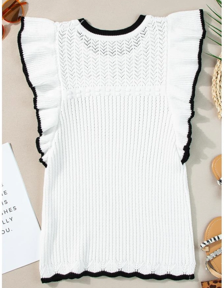 White Crochet Eyelet Flounce Tank Top