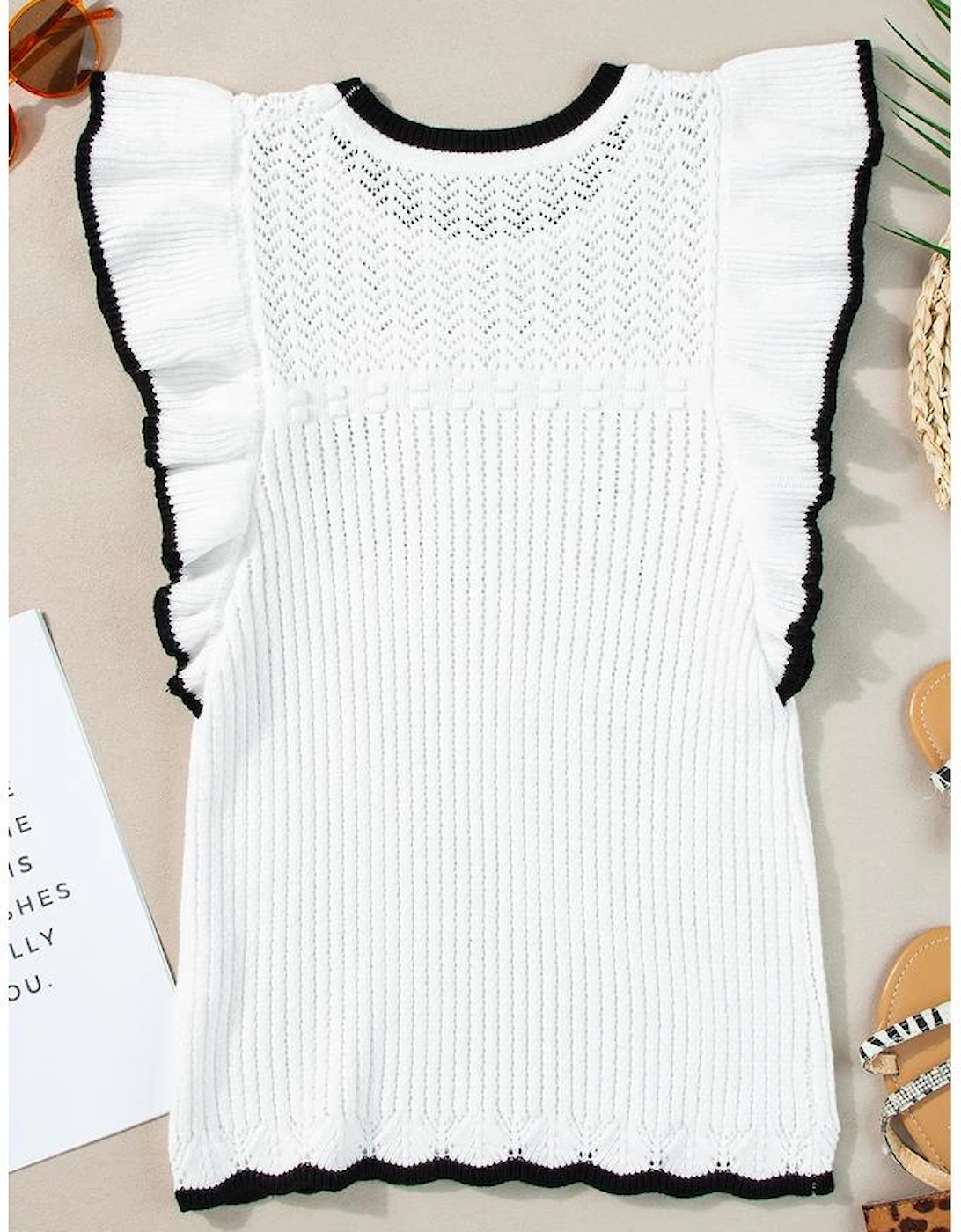 White Crochet Eyelet Flounce Tank Top