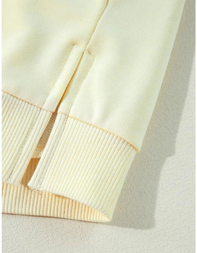 Beige Tinsel Flower Dropped Puff Sleeve Sweatshirt