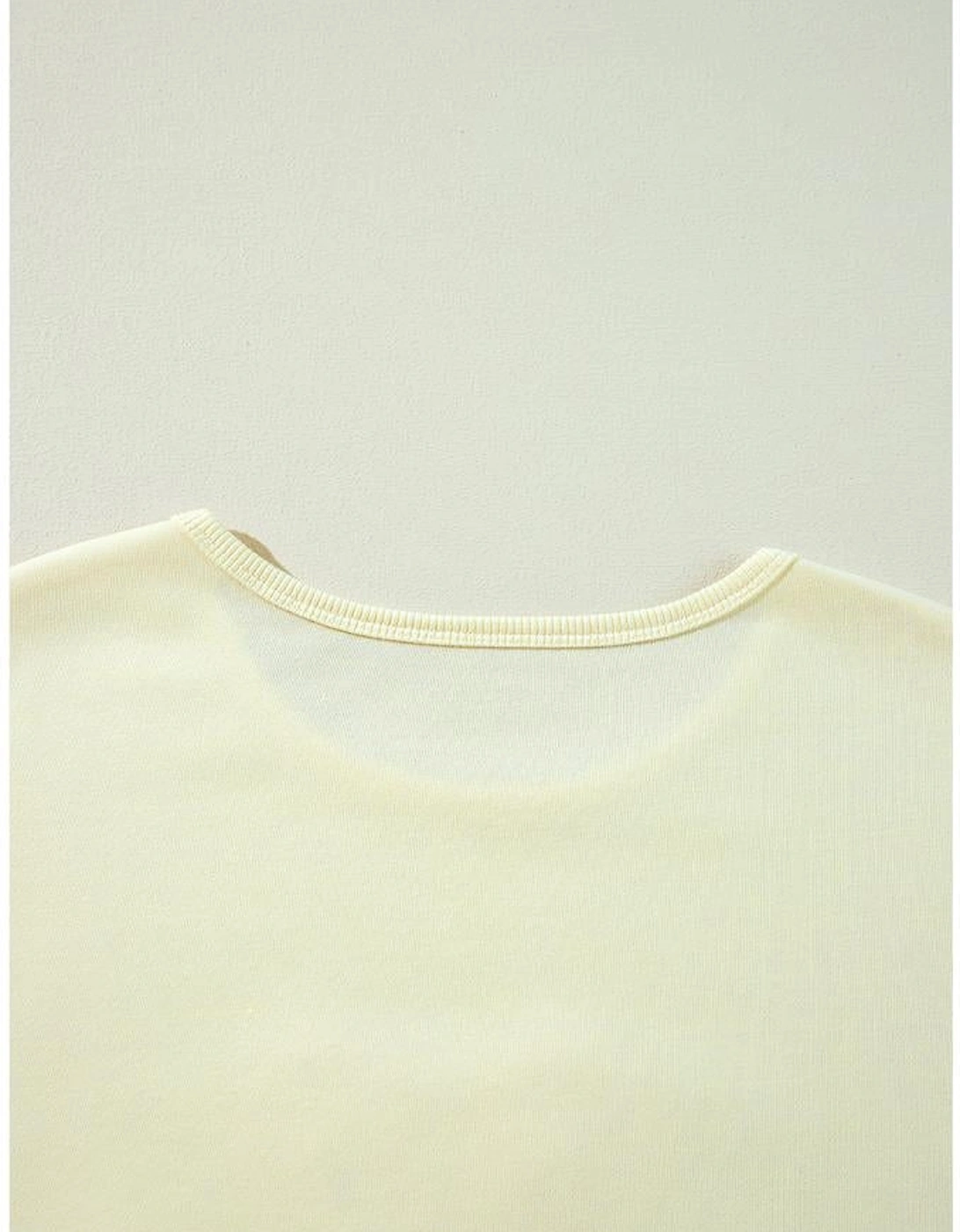 Beige Tinsel Flower Dropped Puff Sleeve Sweatshirt